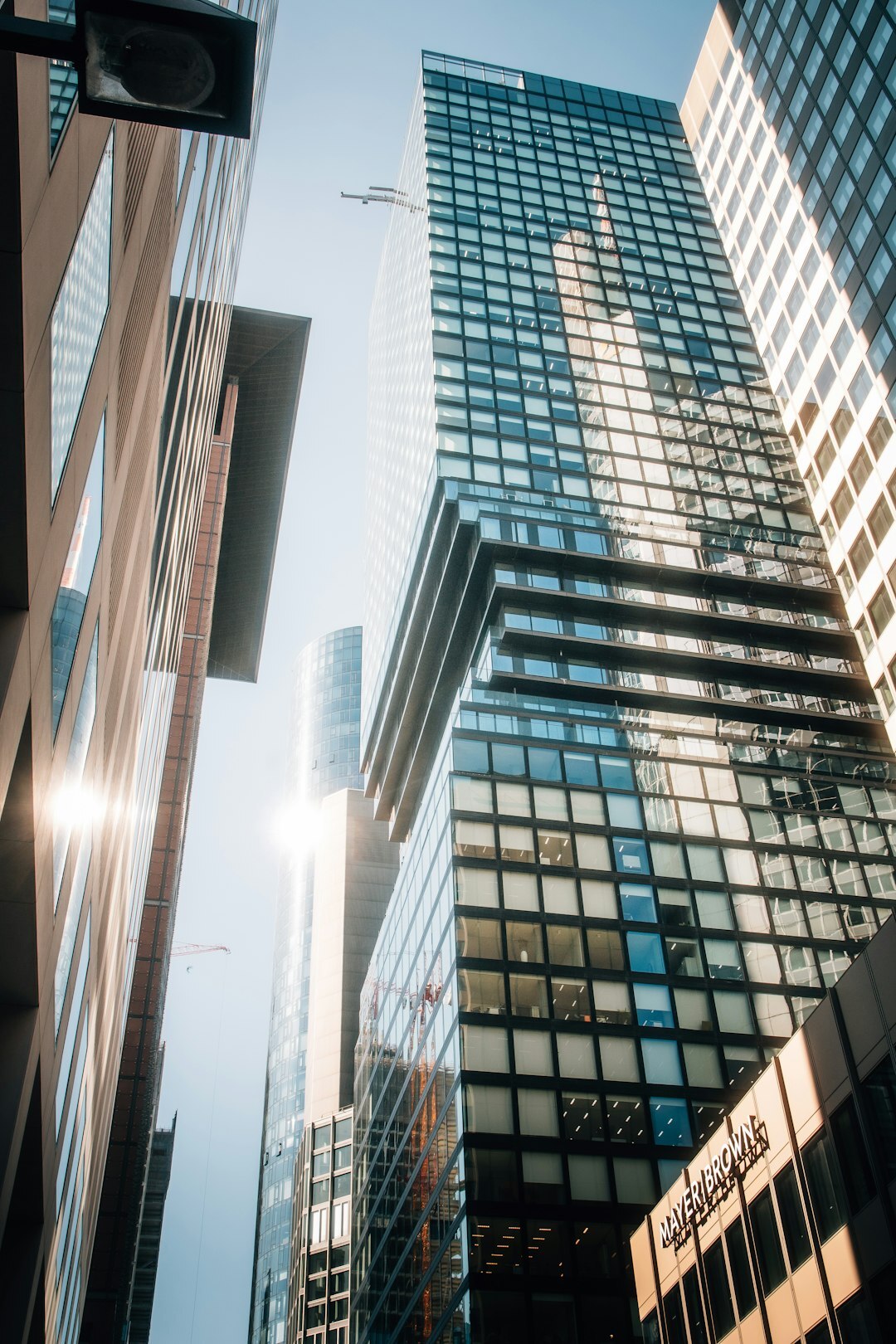 Modern glass office building exterior in a European business district